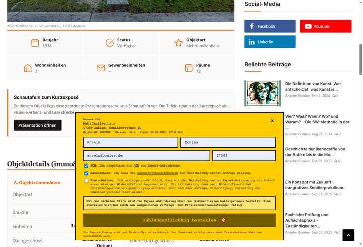 Formular mit zwei gesetzten Häkchen und weiterhin gesperrtem Bestellbutton.