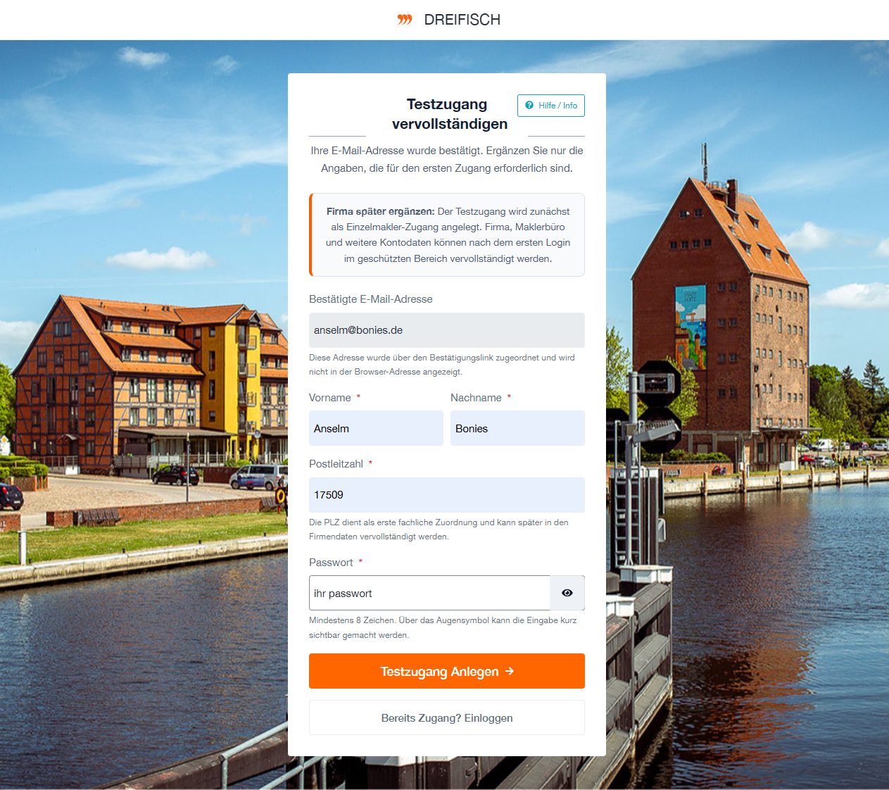 Zugang vervollständigen