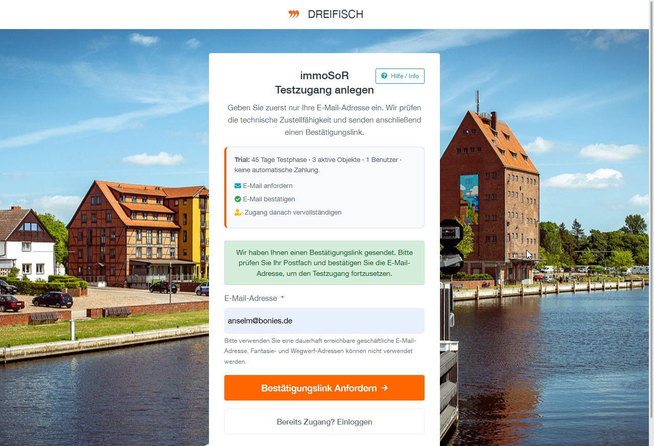 Bestätigungslink angefordert