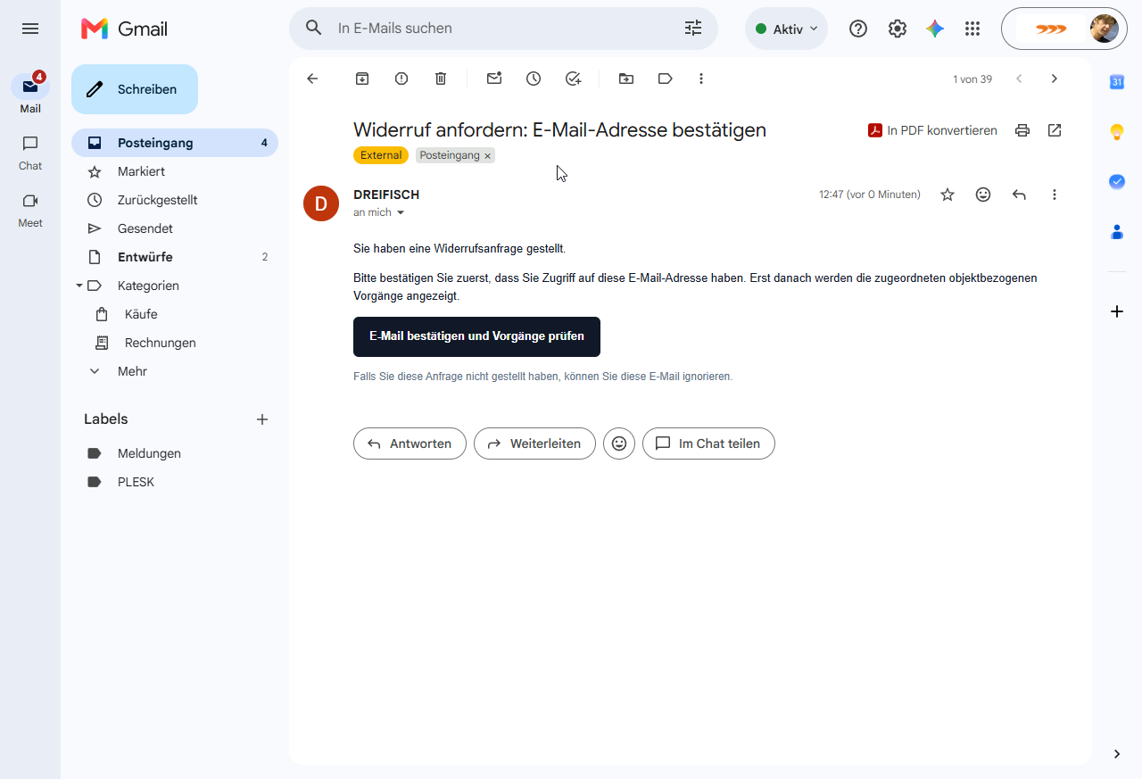 Bestätigungslink im Postfach